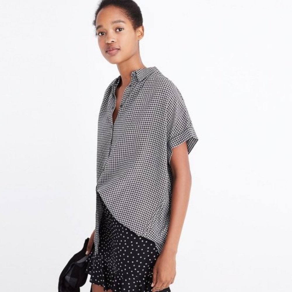 Madewell Central Shirt Black White Haden Plaid Oversized Relaxed Fit XS